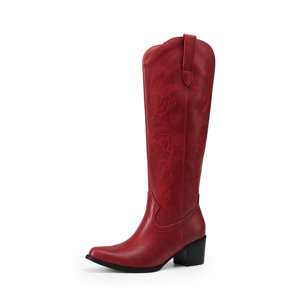 Comfort Square-toe Knee-high Cowboy Boots - RED -  0