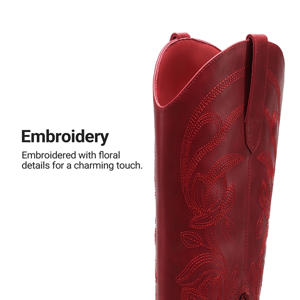 Comfort Square-toe Knee-high Cowboy Boots - RED - 4