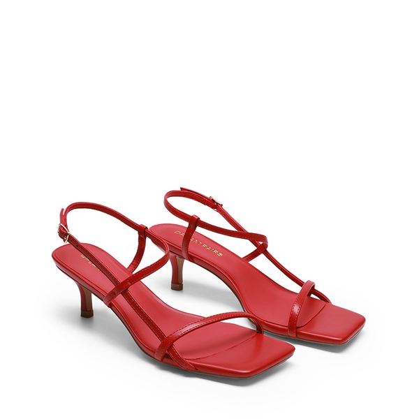 Women’s Kitten Heels with Crossover Straps - RED-PU - 4