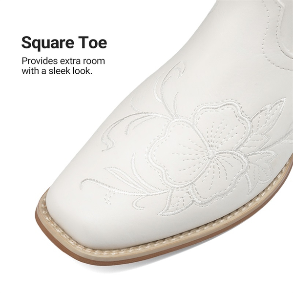 Classic Comfy Square-Toe Mid-Calf Cowboy Boots - WHITE - 6