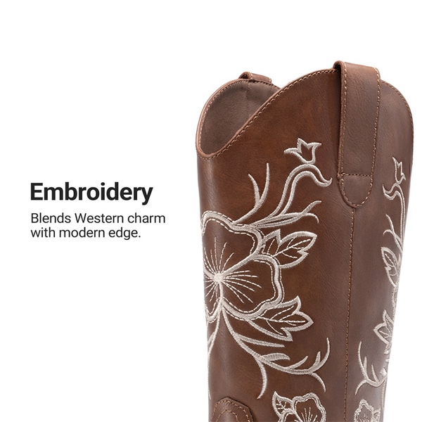 Classic Comfy Square-Toe Mid-Calf Cowboy Boots - BROWN - 5