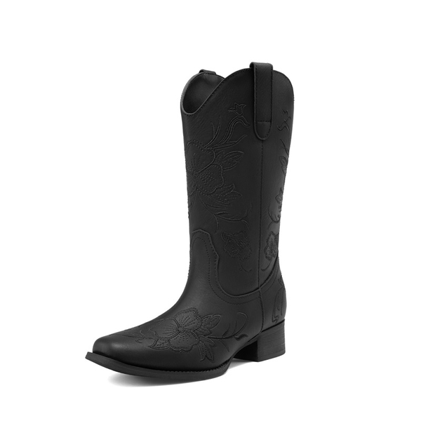 Classic Comfy Square-Toe Mid-Calf Cowboy Boots - ALL BLACK -  0