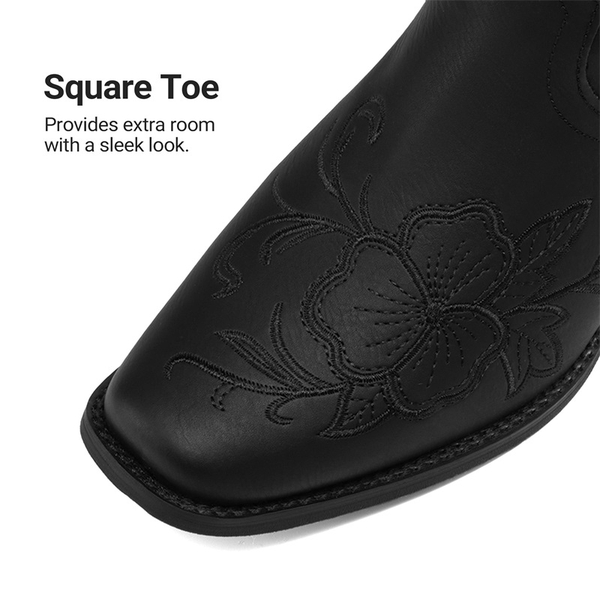 Classic Comfy Square-Toe Mid-Calf Cowboy Boots - ALL BLACK - 6