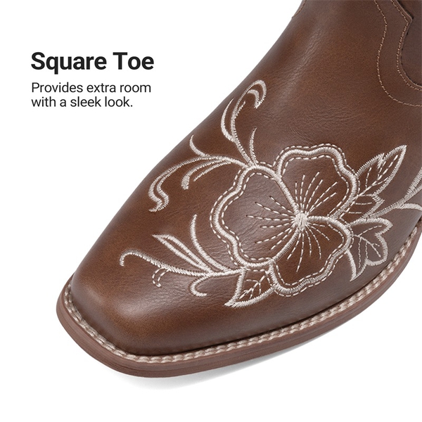 Classic Comfy Square-Toe Mid-Calf Cowboy Boots - BROWN - 6
