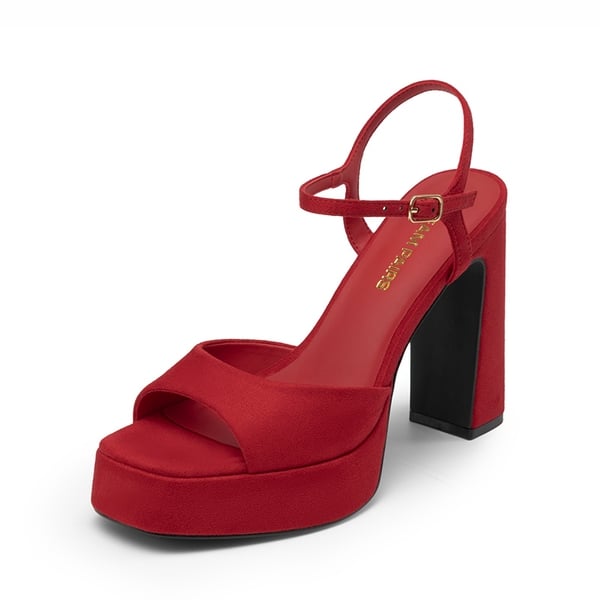 Y2K-style Block Heel Platform Sandals - RED -  0