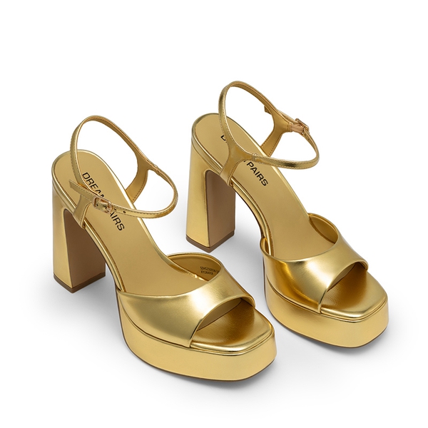 Dreamy Y2K-style Block Heel Platform Sandals - GOLD - 4