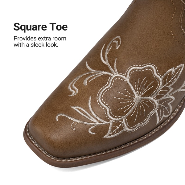 Classic Comfy Square-Toe Mid-Calf Cowboy Boots - TAN - 6