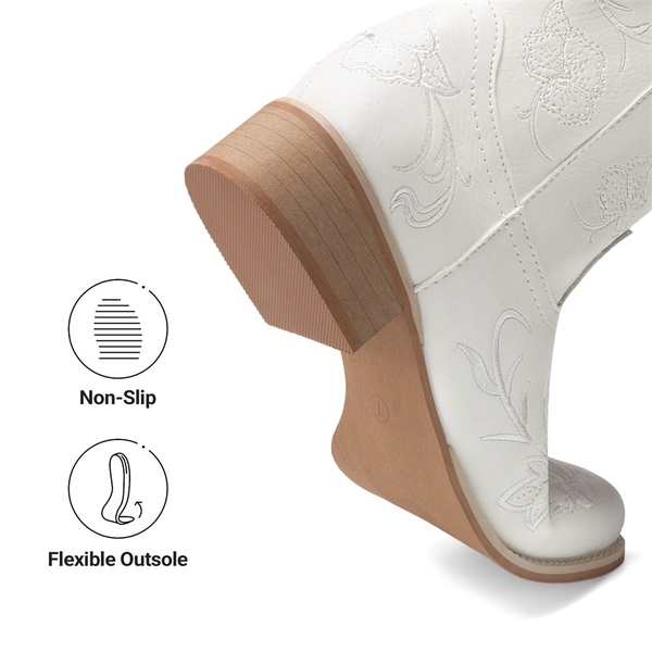 Classic Comfy Square-Toe Mid-Calf Cowboy Boots - WHITE - 7