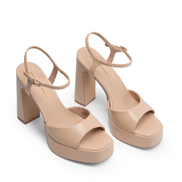Y2K-style Block Heel Platform Sandals - NUDE - 4