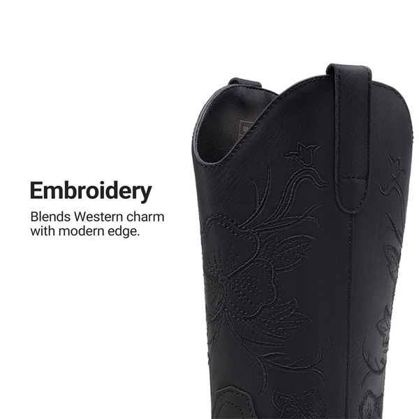 Classic Comfy Square-Toe Mid-Calf Cowboy Boots - ALL BLACK - 5