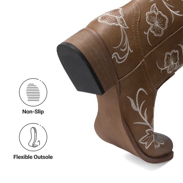 Classic Comfy Square-Toe Mid-Calf Cowboy Boots - TAN - 7