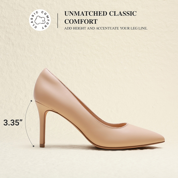 Comfy Pointed Toe Stiletto Heel Chic Pumps - NUDE - 3