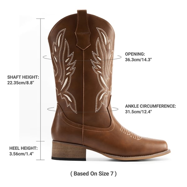 Wide-calf Square Toe Embroidered Cowboy Boots - BROWN - 3