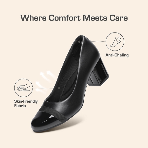 Ascenda Wide-Toe Non-slip Arch Support Cushioned Pumps - BLACK-PAT - 5