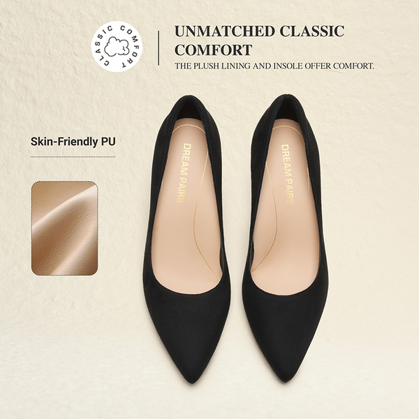 Ascenelle Comfy Pointed Toe Stiletto Heel Chic Pumps - BLACK-SUEDE - 5