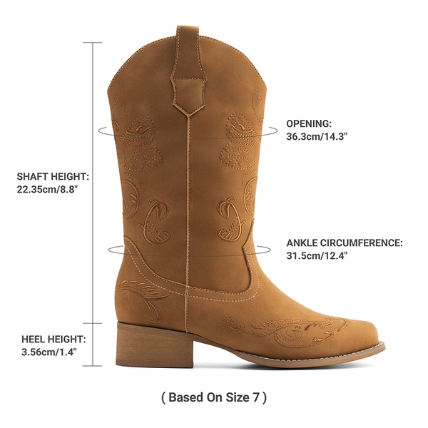 Wide-calf Square Toe Embroidered Cowboy Boots - TAN - 3