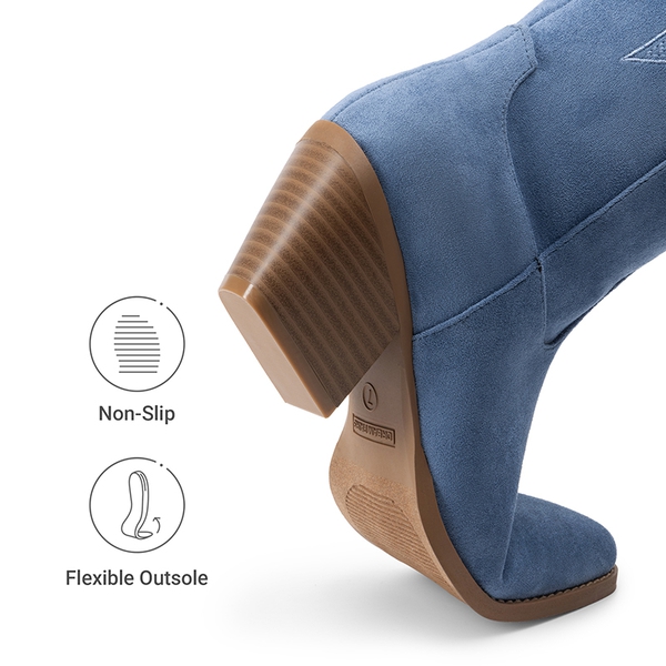 Block Heel Knee-high Cowgirl Boots - BLUE - 7