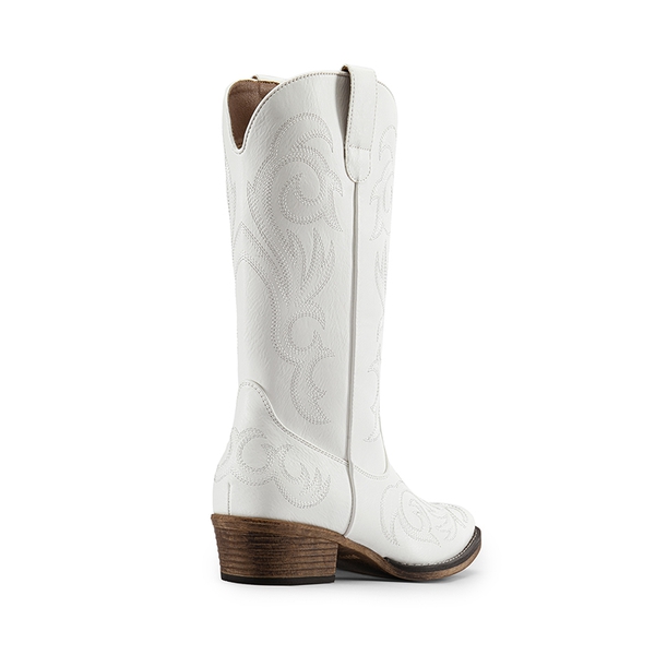 Wide-calf Square-toe Mid-Calf Cowgirl Boots - WHITE - 4