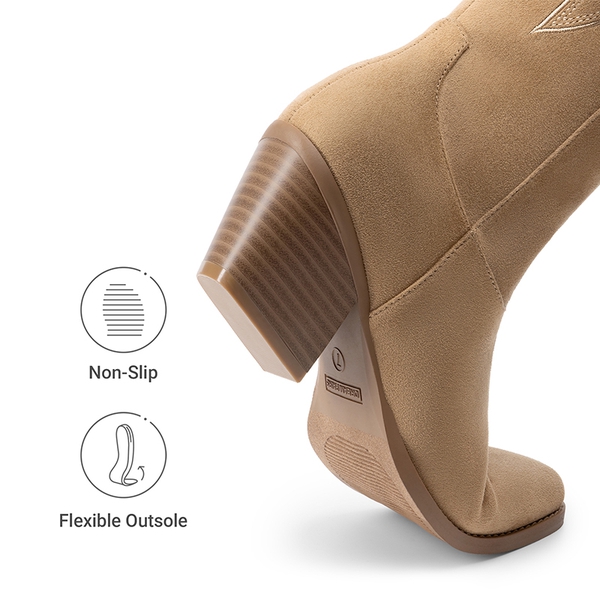 Block Heel Knee-high Cowgirl Boots - BROWN - 7