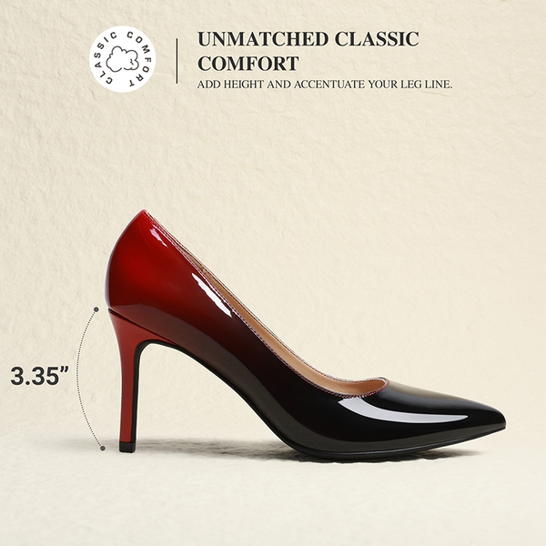 Ascenda Comfy Pointed Toe Stiletto Heel Chic Pumps - BLACK/RED - 3