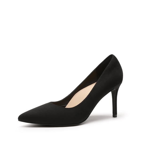 Ascenelle Comfy Pointed Toe Stiletto Heel Chic Pumps - BLACK-SUEDE -  0
