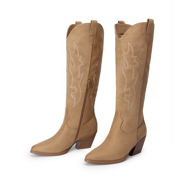 Block Heel Knee-high Cowgirl Boots - BROWN - 4