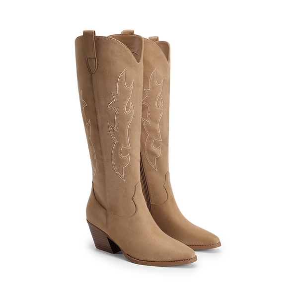 Block Heel Knee-high Cowgirl Boots - BROWN - 5