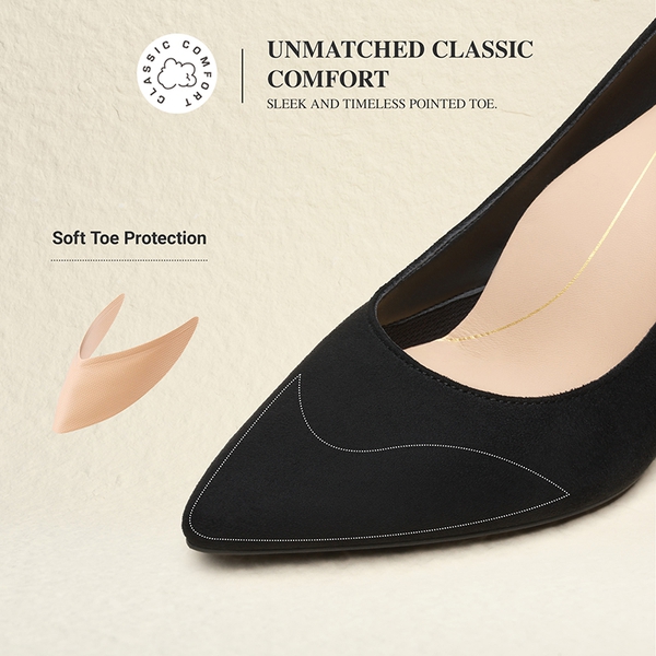 Ascenelle Comfy Pointed Toe Stiletto Heel Chic Pumps - BLACK-SUEDE - 4