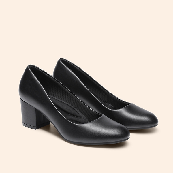 Ascenda Wide-Toe Non-slip Arch Support Cushioned Pumps - BLACK-PU - 2