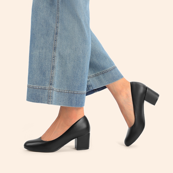 Ascenda Wide-Toe Non-slip Arch Support Cushioned Pumps - BLACK-PU - 7