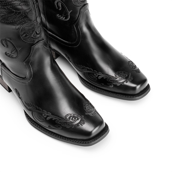 Wide-calf Square Toe Embroidered Cowboy Boots - BLACK - 5