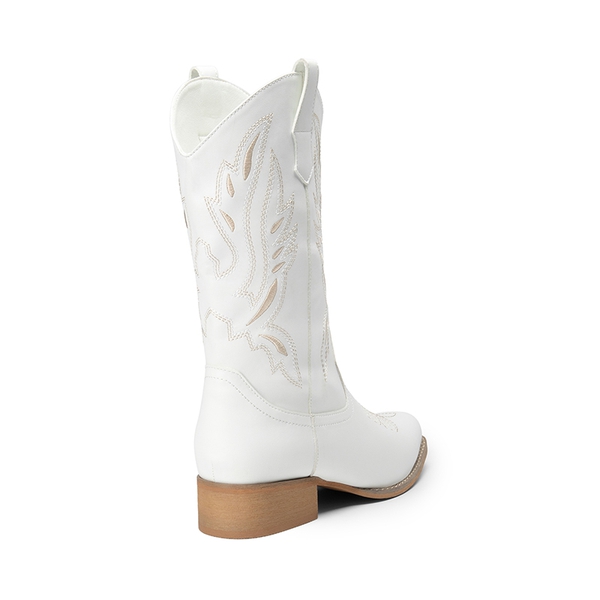 Wide-calf Square Toe Embroidered Cowboy Boots - WHITE - 5