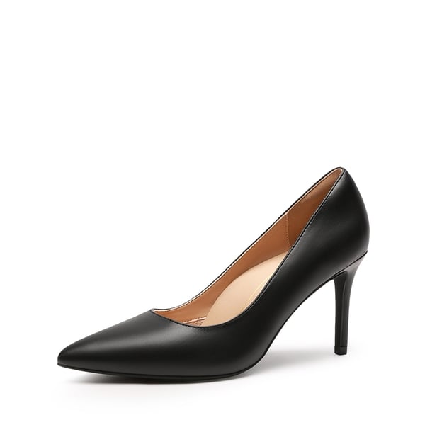 Comfy Pointed Toe Stiletto Heel Chic Pumps - BLACK-PU -  0
