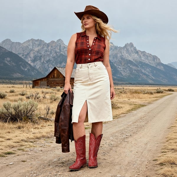 Wide-calf Square-toe Mid-Calf Cowgirl Boots - RED - 1