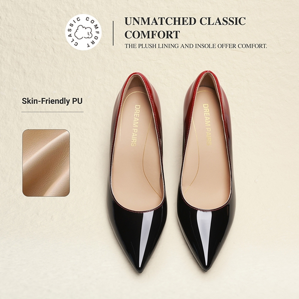 Ascenda Comfy Pointed Toe Stiletto Heel Chic Pumps - BLACK/RED - 5
