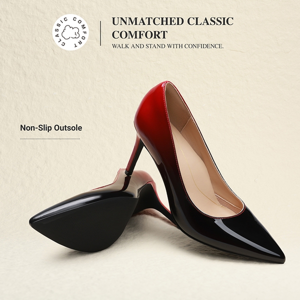 Ascenda Comfy Pointed Toe Stiletto Heel Chic Pumps - BLACK/RED - 6