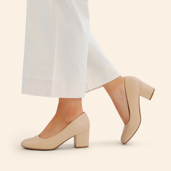 Ascenelle Wide-Toe Non-slip Arch Support Cushioned Pumps - NUDE - 6