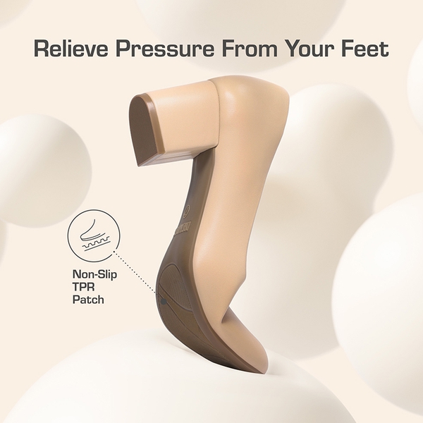 Ascenelle Wide-Toe Non-slip Arch Support Cushioned Pumps - NUDE - 4