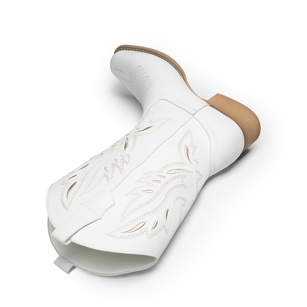 Wide-calf Square Toe Embroidered Cowboy Boots - WHITE - 4