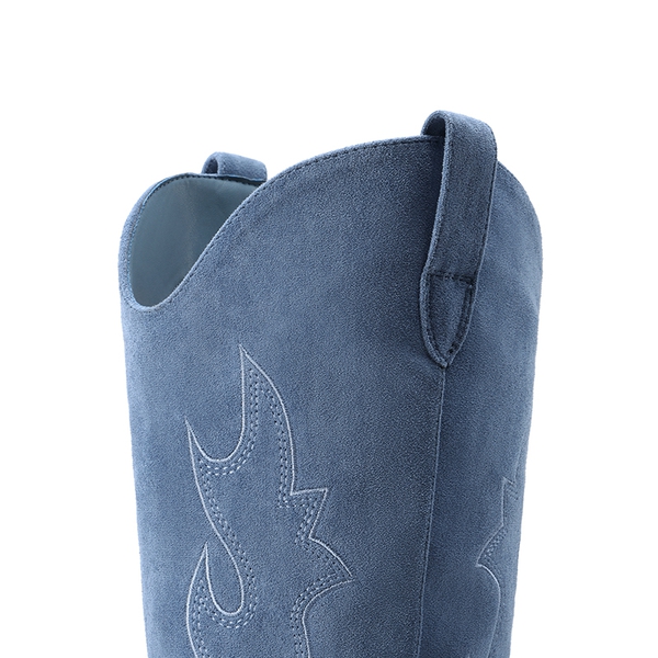 Block Heel Knee-high Cowgirl Boots - BLUE - 6