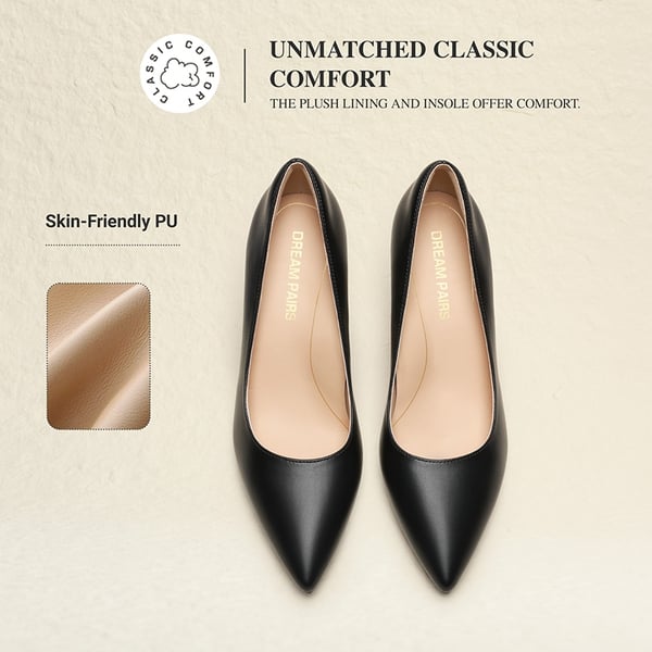 Comfy Pointed Toe Stiletto Heel Chic Pumps - BLACK-PU - 5