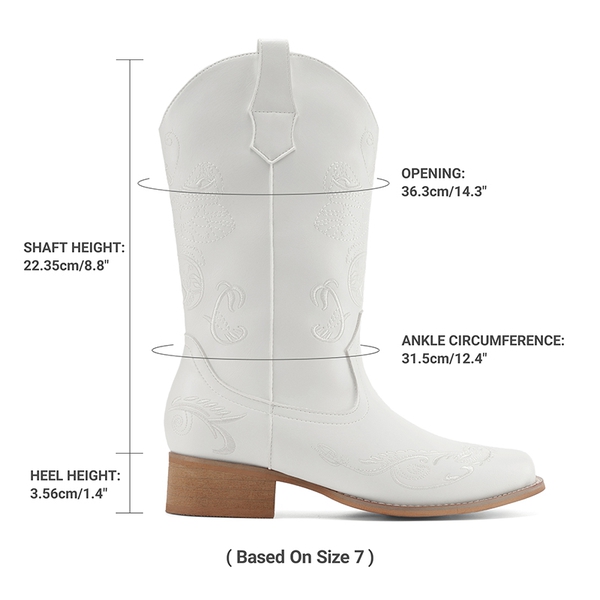 Wide-calf Square Toe Embroidered Cowboy Boots - WHITE - 3