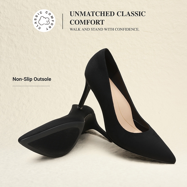 Ascenelle Comfy Pointed Toe Stiletto Heel Chic Pumps - BLACK-SUEDE - 6