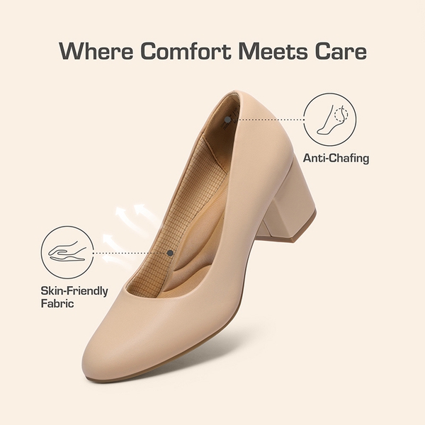Ascenelle Wide-Toe Non-slip Arch Support Cushioned Pumps - NUDE - 5