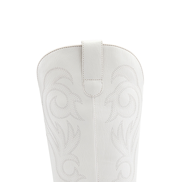 Wide-calf Square-toe Mid-Calf Cowgirl Boots - WHITE - 6