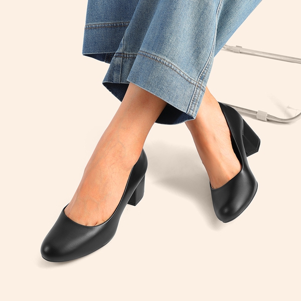 Ascenda Wide-Toe Non-slip Arch Support Cushioned Pumps - BLACK-PU - 6