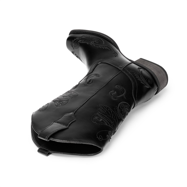 Wide-calf Square Toe Embroidered Cowboy Boots - BLACK - 4