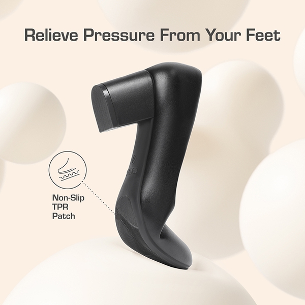 Ascenda Wide-Toe Non-slip Arch Support Cushioned Pumps - BLACK-PU - 4