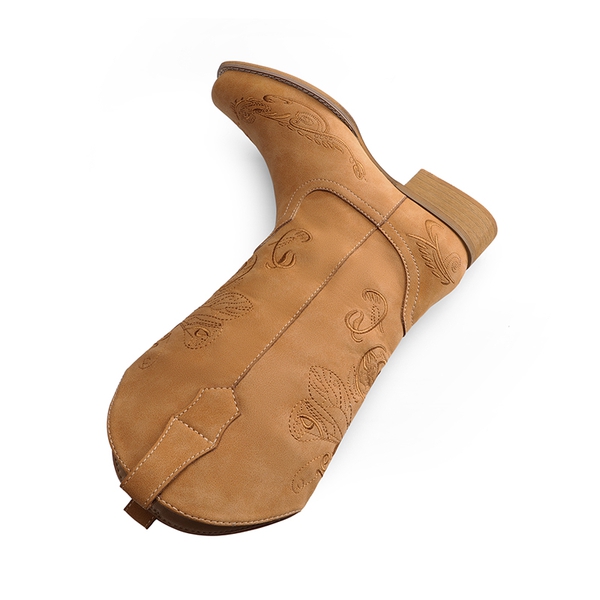 Wide-calf Square Toe Embroidered Cowboy Boots - TAN - 5