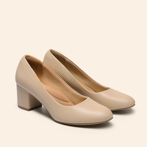 Ascenelle Wide-Toe Non-slip Arch Support Cushioned Pumps - NUDE - 2
